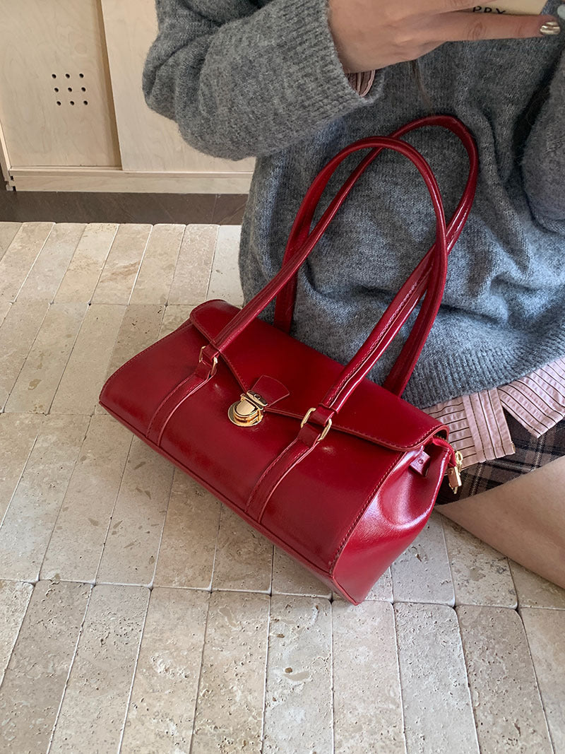 Women's Red Texture Bridal Graceful Large Capacity Underarm Bag