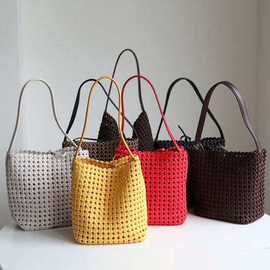 Women's Design Woven Cowhide Big Large Capacity Totes Portable Bucket Bag