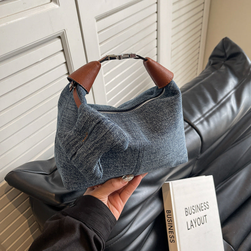 Women's Niche Contrast Color Underarm Style Retro Tote Bags
