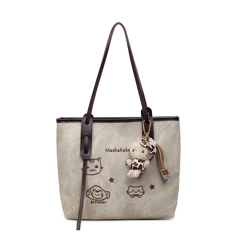 Large Capacity Totes Cute Cartoon Embroidery Tote Bag
