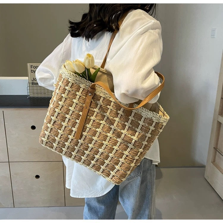 Women's Color French Portable Woven Large Capacity Women's Shoulder Bag
