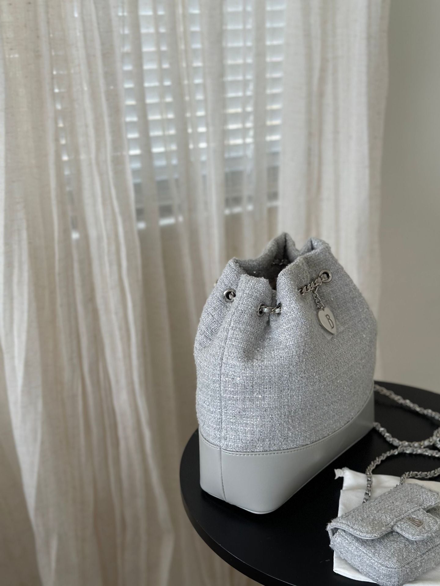 Eight Milk Tweed Elegant Simple Love Chain Genuine Leather Women's Backpack