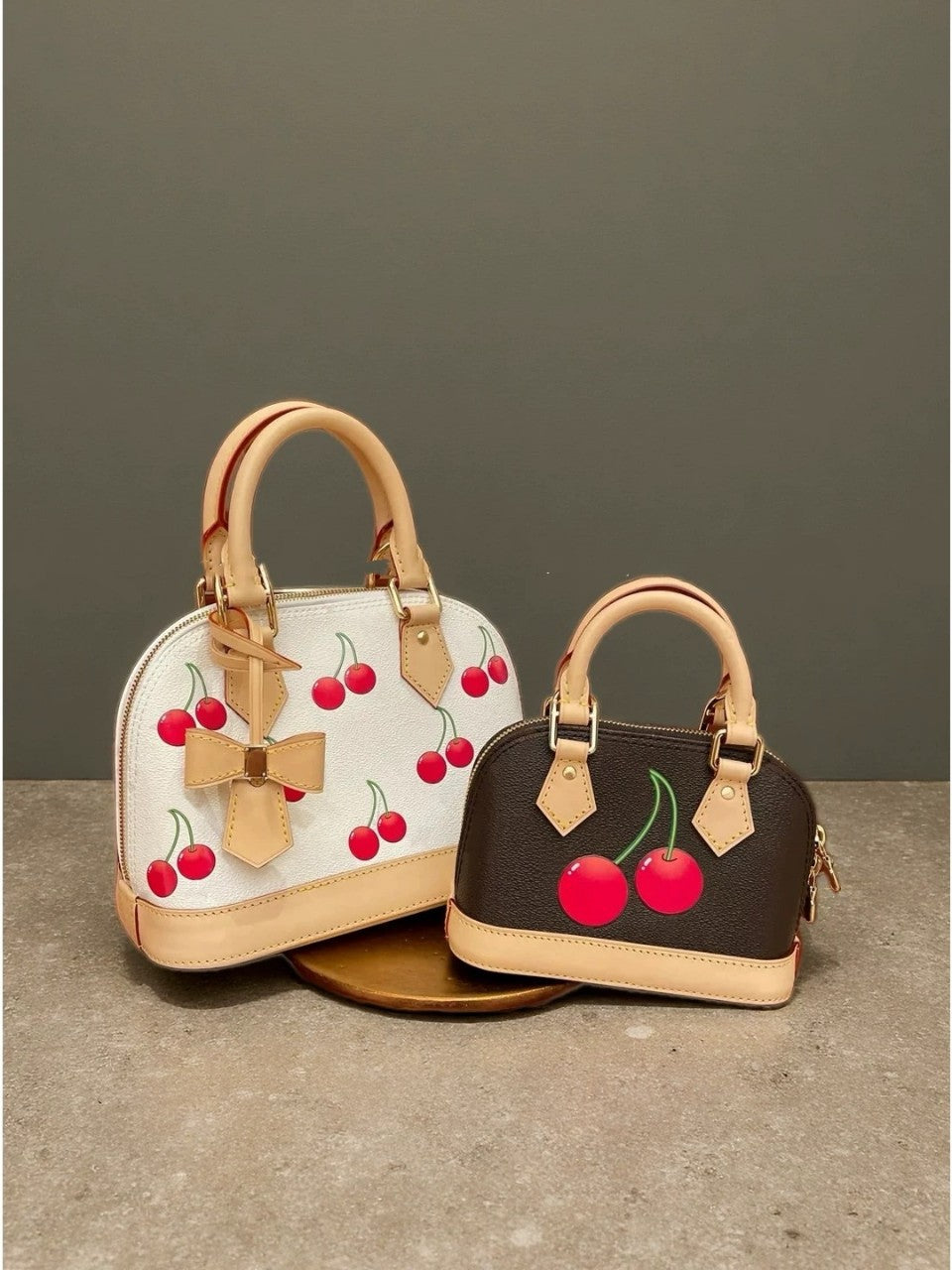 Denim Embroidered Cherry Mahjong Ingot White Pillow Bags