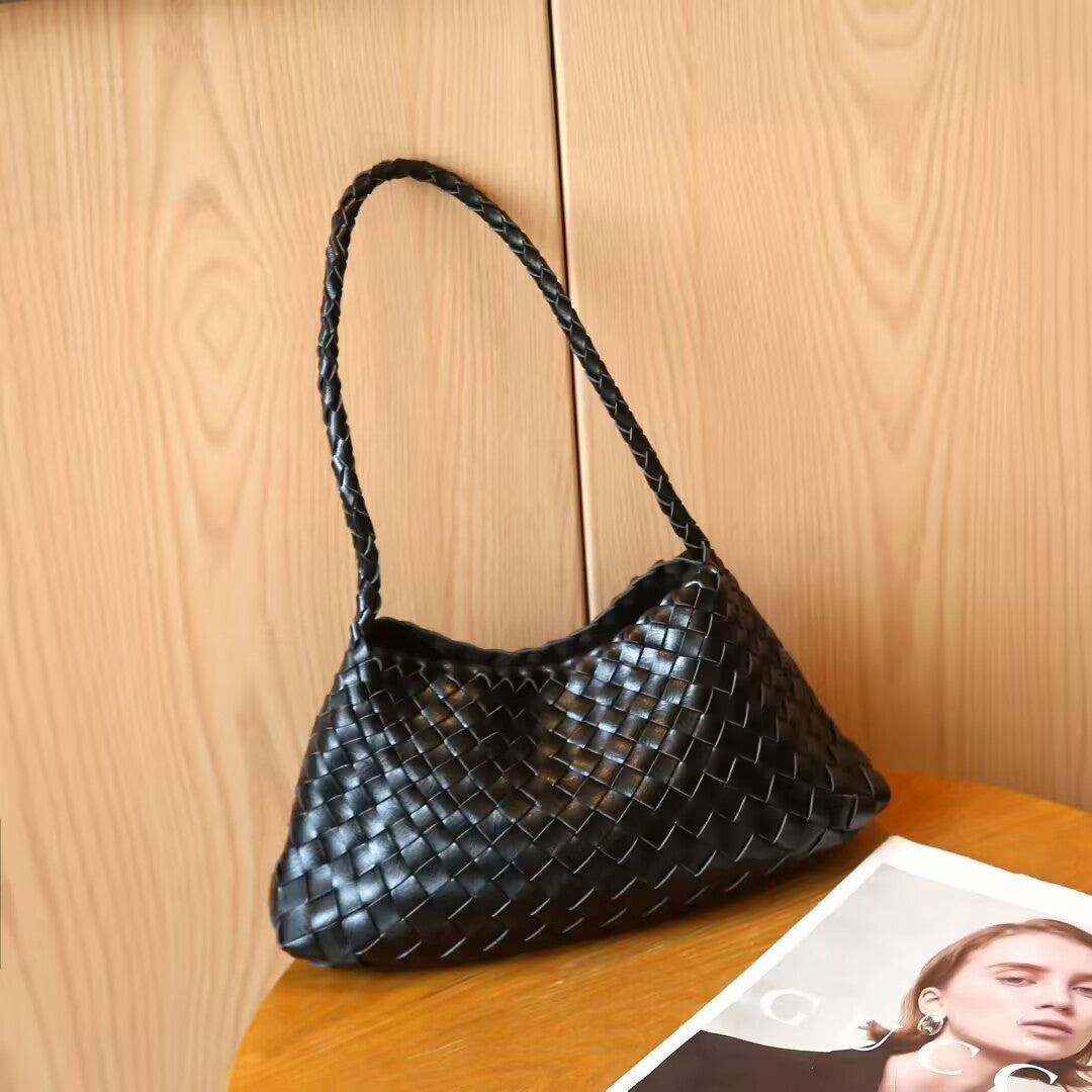 Women's Sense Authentic Leather Weave Underarm Versatile Vegetable Basket Women's Shoulder Bag