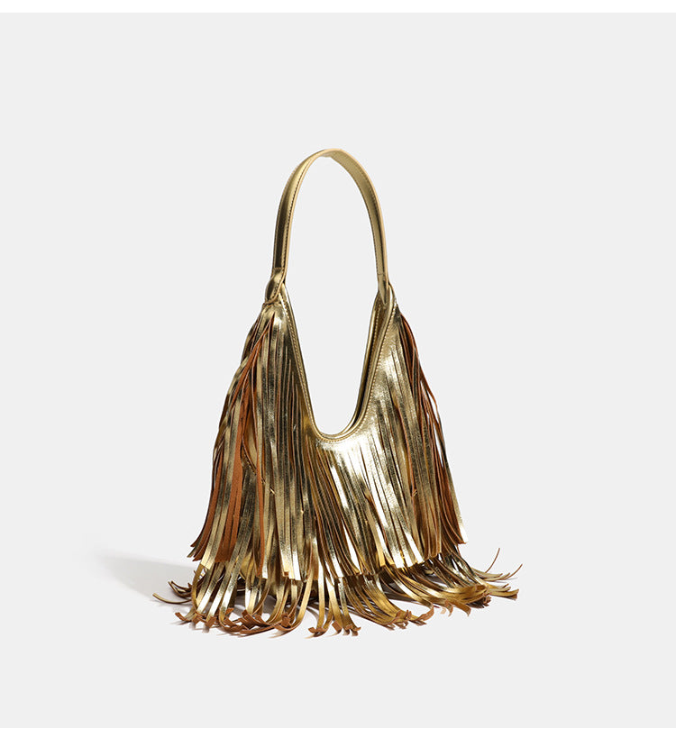 Women's Fashion Style Tassel Vintage Large Capacity Underarm Bag