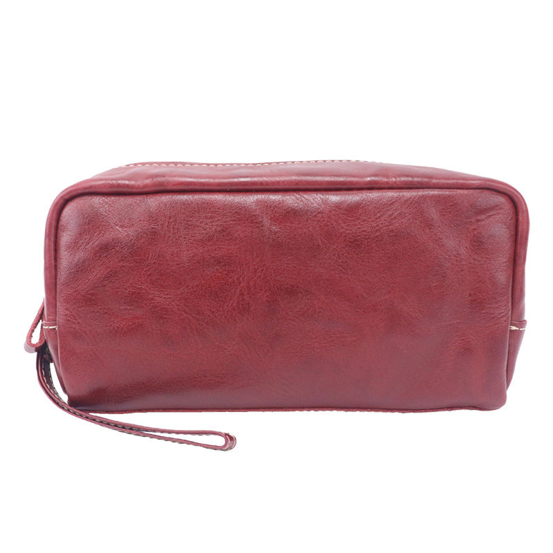 Tanned Leather Cowhide Wash Pencil Storage Large Makeup Bag