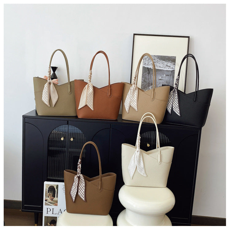 Women's Retro Simple Elegant Silk Scarf Shopping Bucket Bags