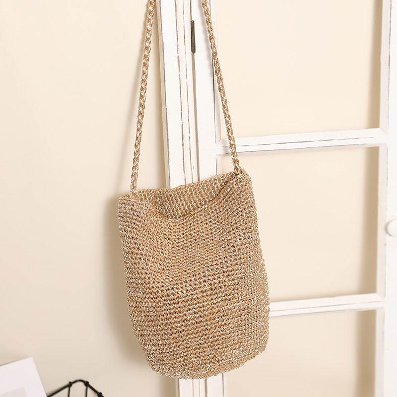 Korean Style Fashion Bright Line Straw Pure Color Woven Bucket Bags
