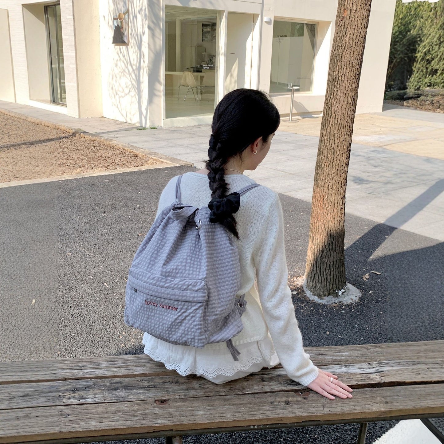 Women's Drawstring Plaid Large Capacity Commute High Women's Backpack