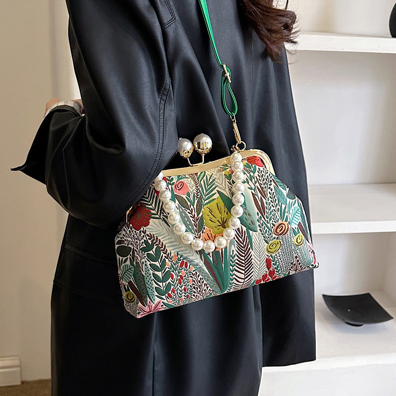 Women's Super Popular Contrast Color Flower Shell Textured Women's Shoulder Bag