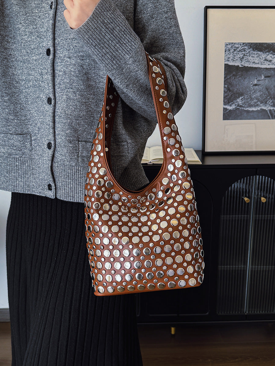 Beautiful Women's Underarm Punk Rivet Inlaid Tote Bag