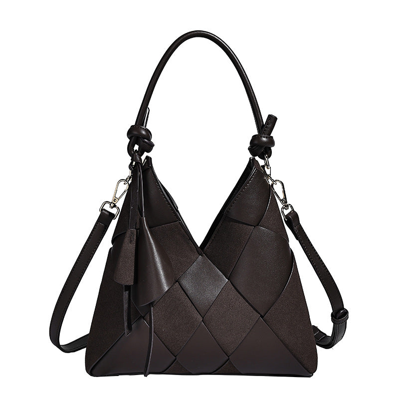 Hand-woven Stitching Large Capacity Commuter High-grade Bucket Bag