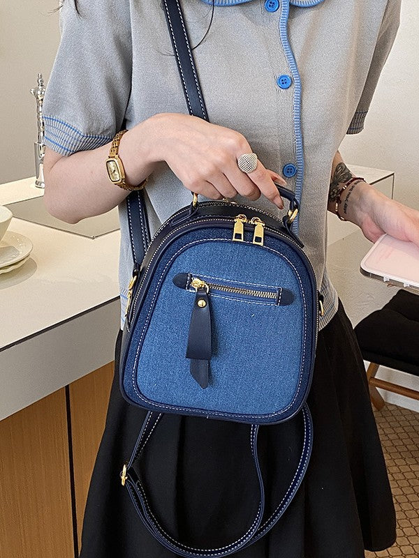 Denim Contrast Color Retro Popular College Women's Backpack