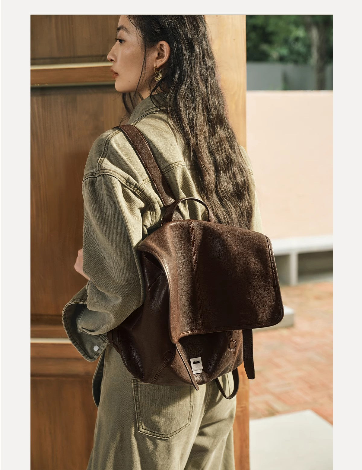 Song Vegetable Tanned Sheepskin Large Capacity Commute Women's Backpack