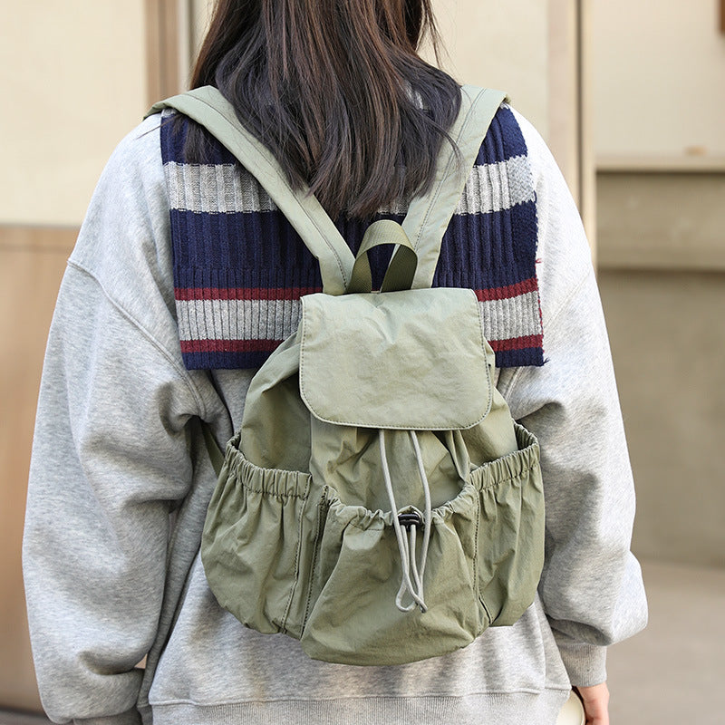 Style Nylon Drawstring Fashionable Pleated Commuter Simple Fresh Women's Backpack
