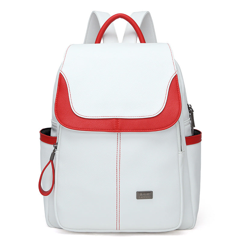 Soft Leather Large Capacity Contrast Color Women's Backpack