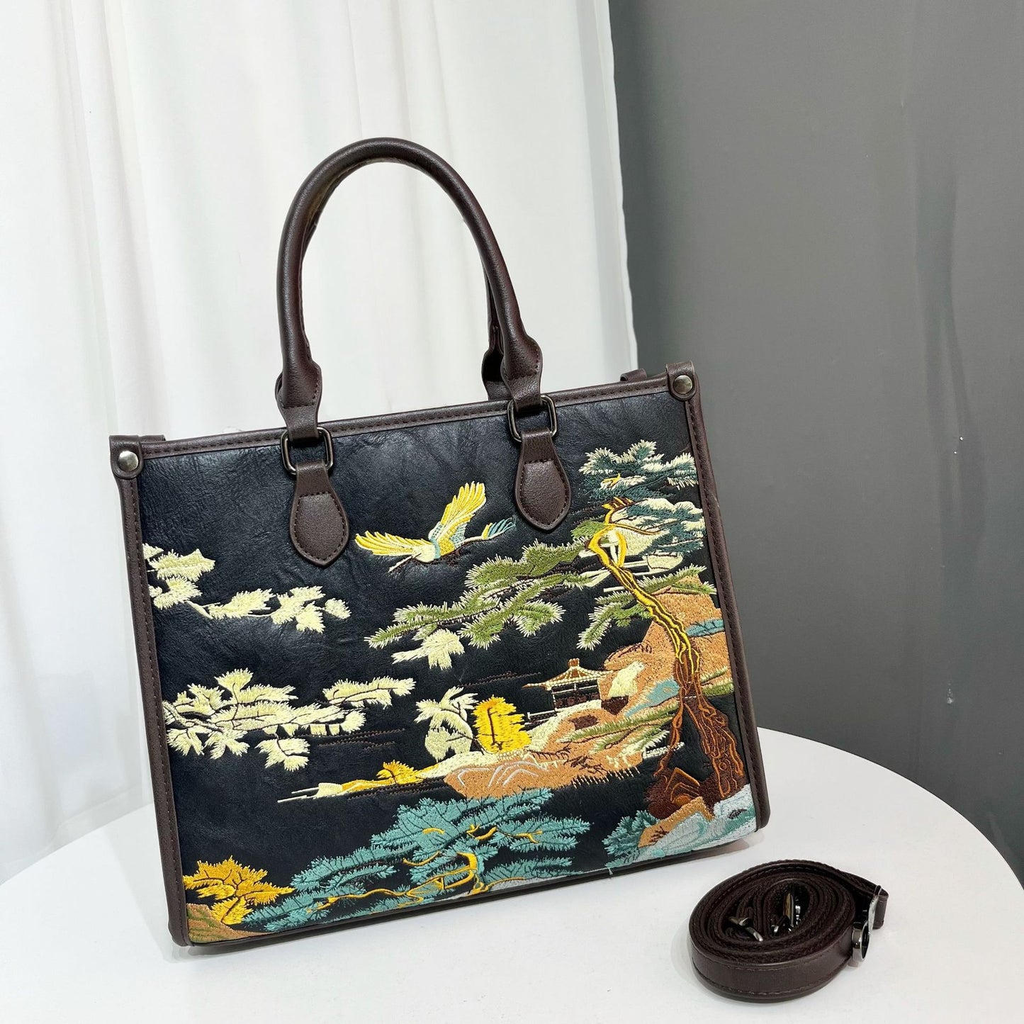 Embroidery Landscape Bridal Wedding Leisure Commute Tote Bags