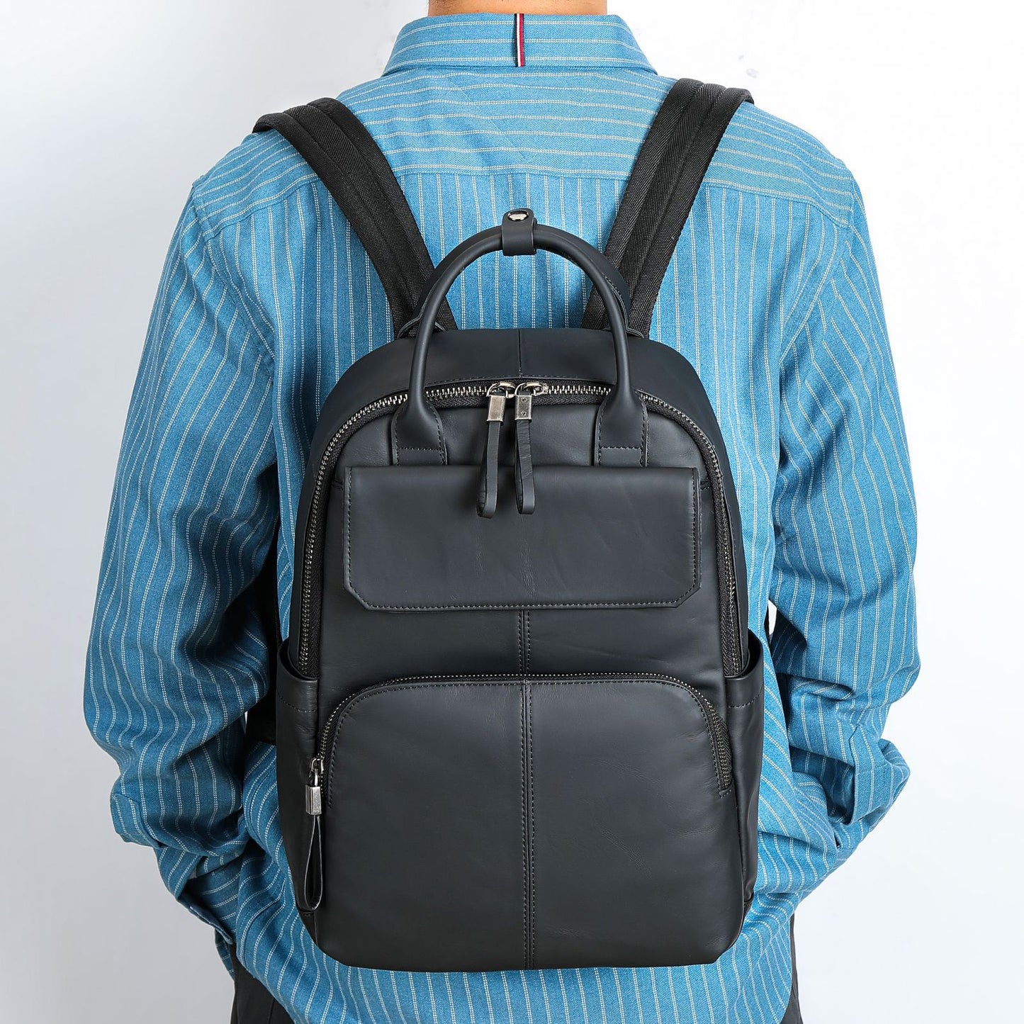 Men's Leather Commute First Layer Cowhide Computer Leisure Backpack