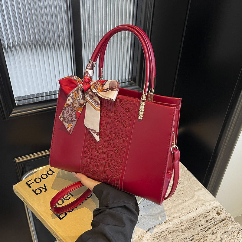 Chinese Style Embroidery Red Large Capacity Bridal Wedding Tote Bag