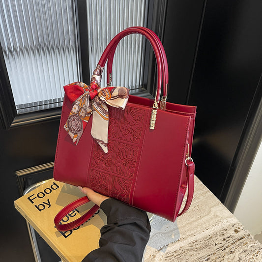 Chinese Style Embroidery Red Large Capacity Bridal Wedding Tote Bag