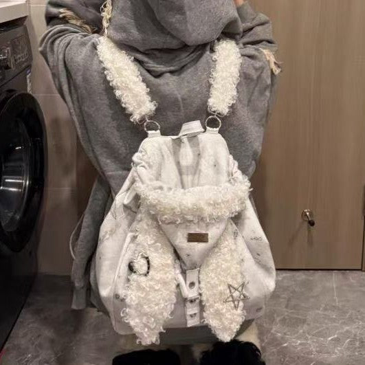 Women's Cute Fluffy Rabbit Ears Hat Large Women's Backpack
