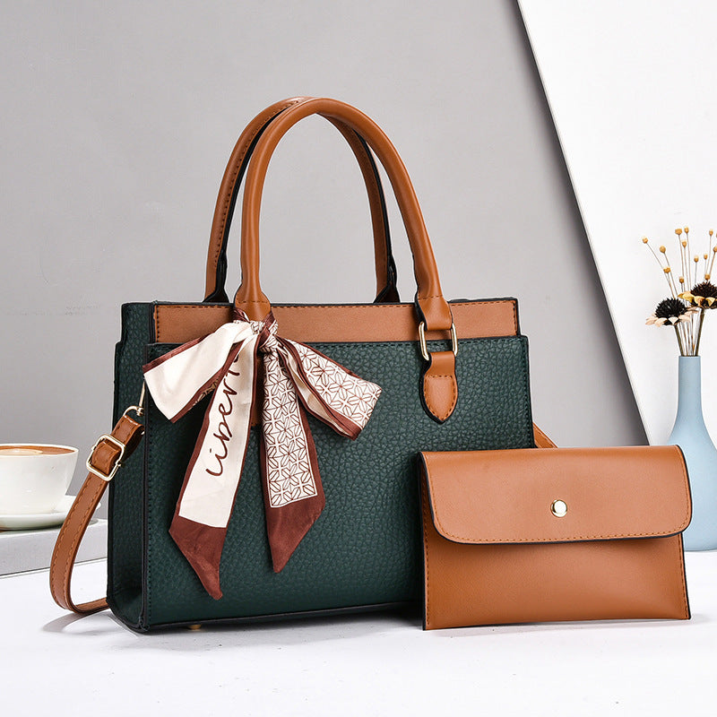 Women's Litchi Pattern Mother Two-piece Set Large Women's Handbag