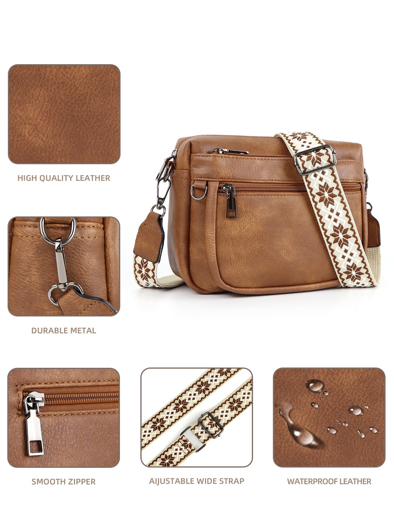 Color Matching Multifunctional Zipper Adjustable Strap Purses