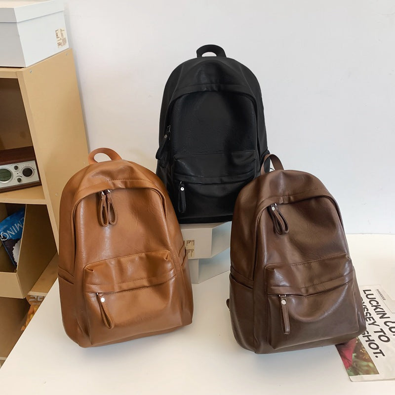 Men's & Women's British Leather Large Capacity College Trend Leisure Backpack