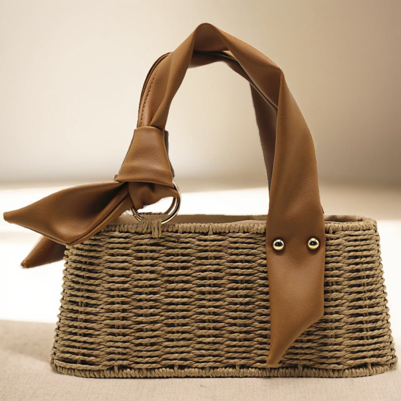 Trapezoidal Mobile Straw Fashion Female Woven Handbags