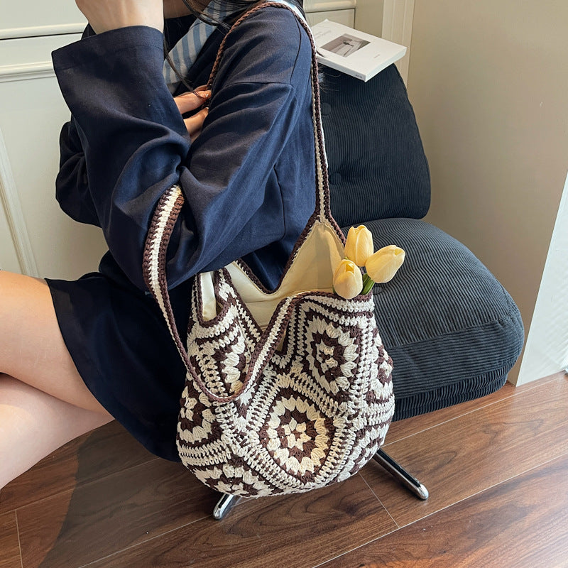 Women's Vacation Style Beach Contrast Color Niche Design Simple One Underarm Tote Bag