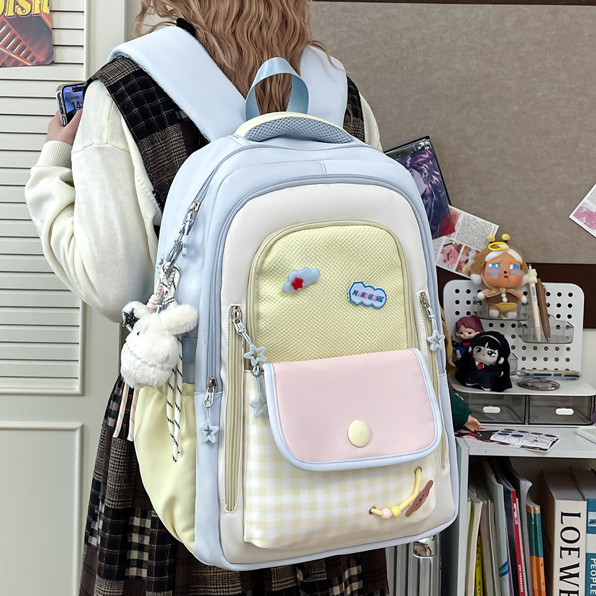 Style Good-looking Dopamine Contrast Color Everyday Joker Large Women's Backpack