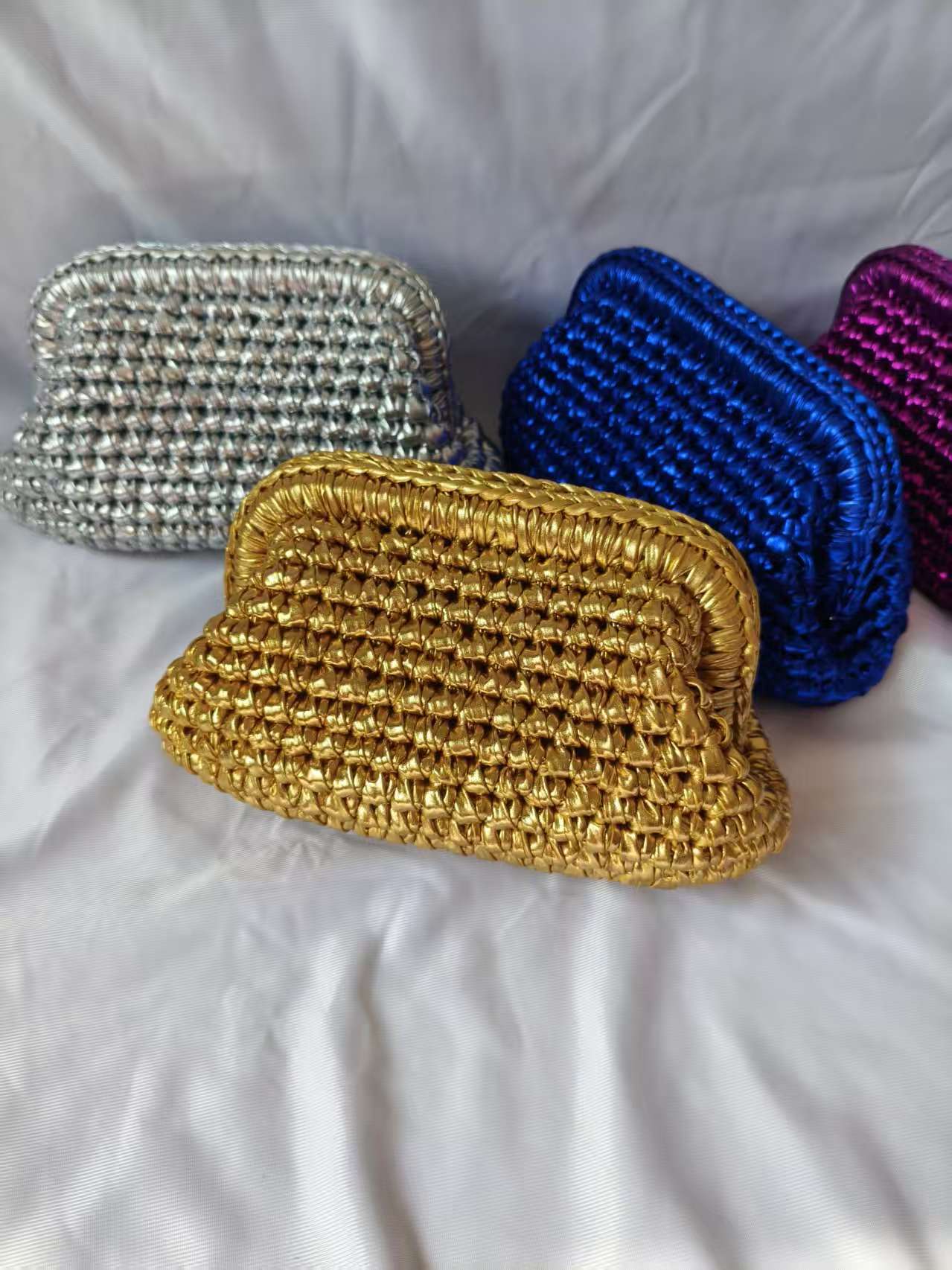 Crochet Clip Hand-held Gold Sier Woven Bags