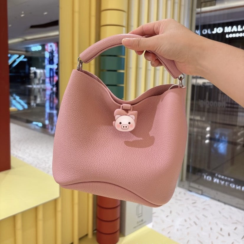 Women's Pig Large Sizes Design One White Bucket Bag