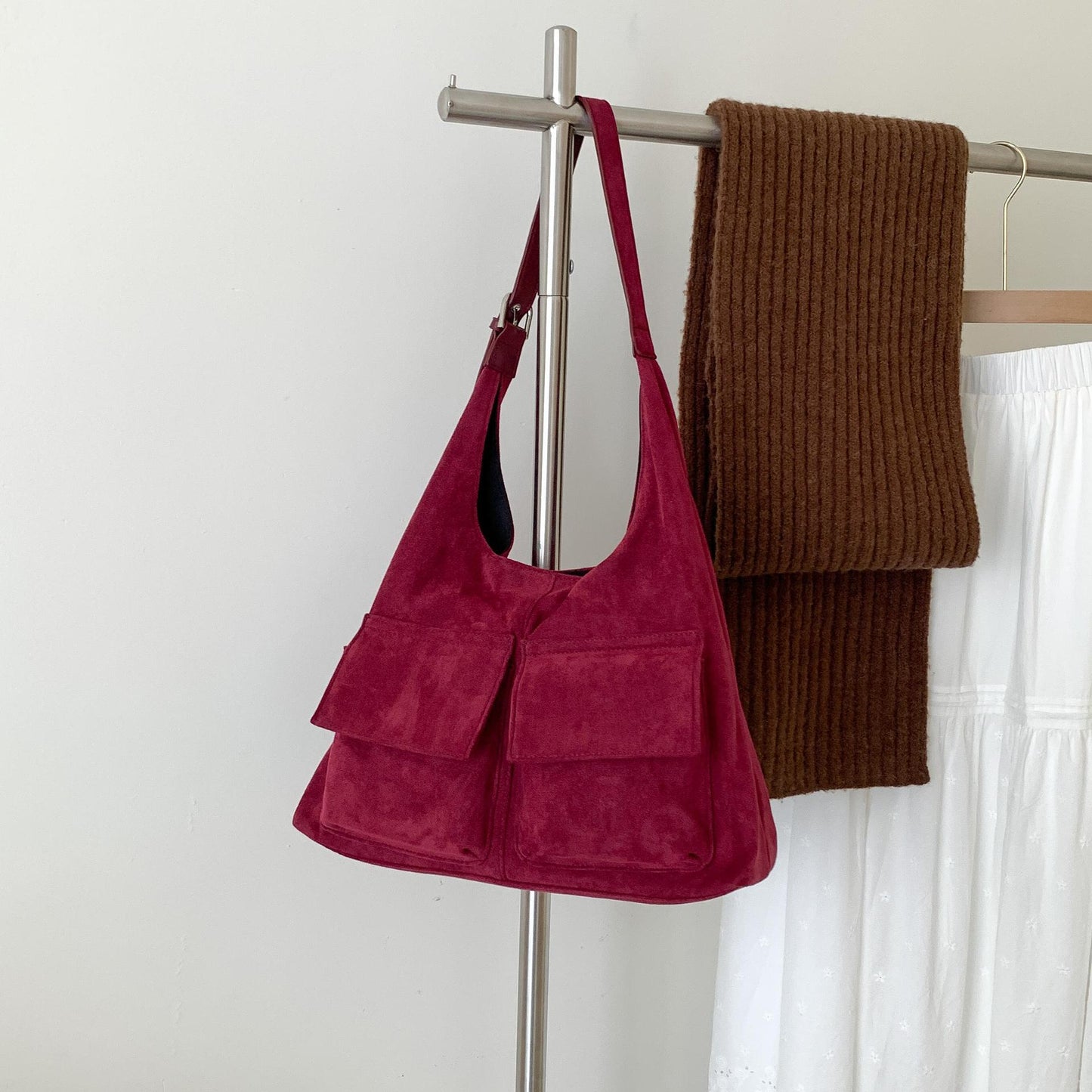 Women's Suede Retro Style Fashionable Large Capacity Korean Shoulder Bags