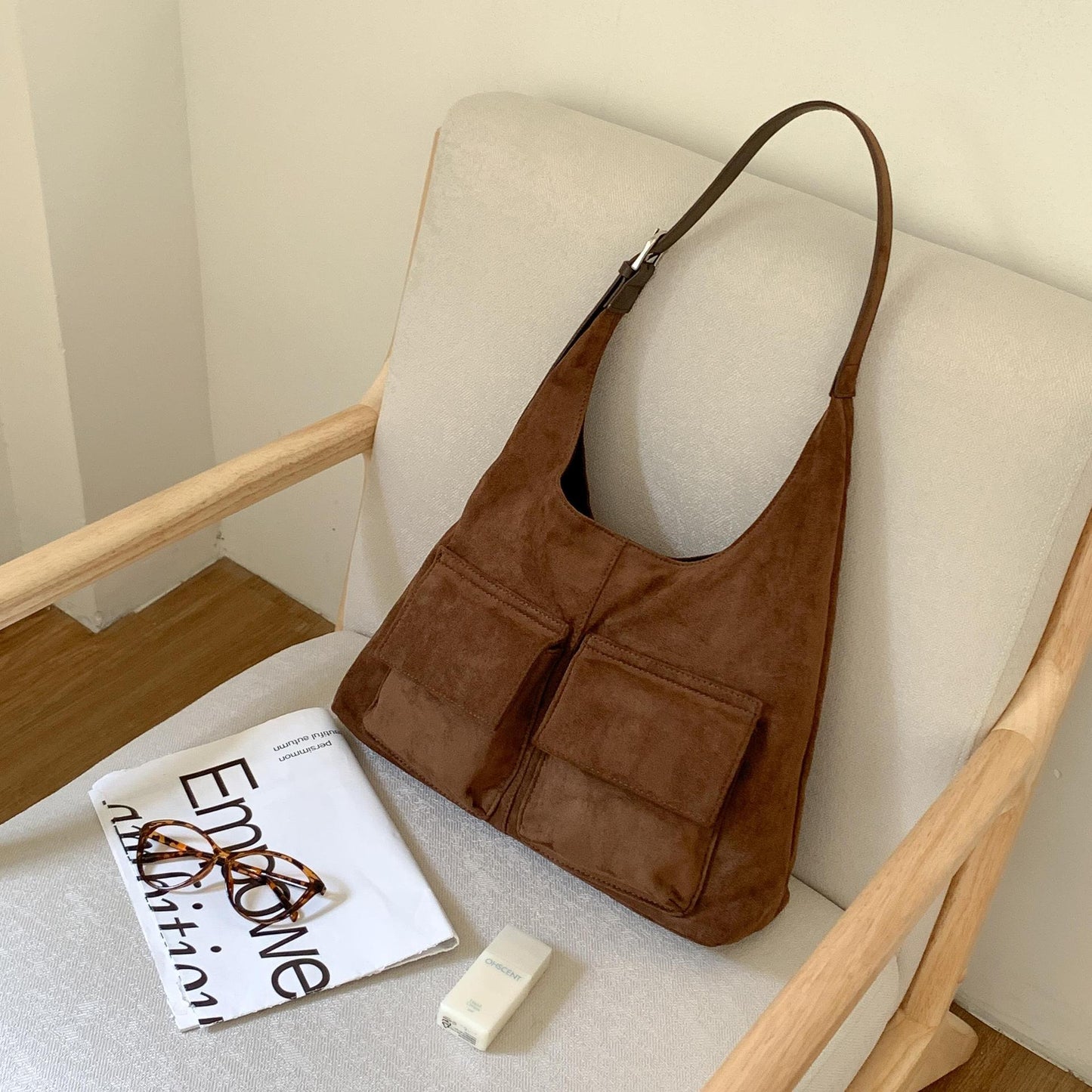Women's Suede Retro Style Fashionable Large Capacity Korean Shoulder Bags