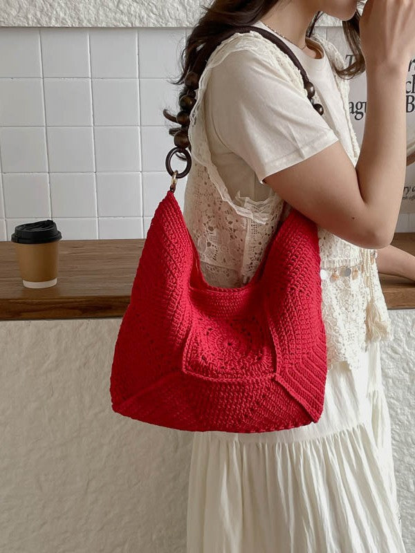 Women's Korean Style Hand-woven Crocheted Cotton Thread Underarm Lazy Bags
