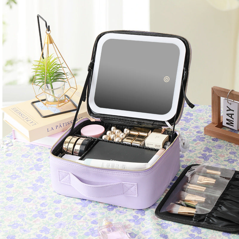 Portable Large Capacity Professional Fixing With Light Makeup Bag