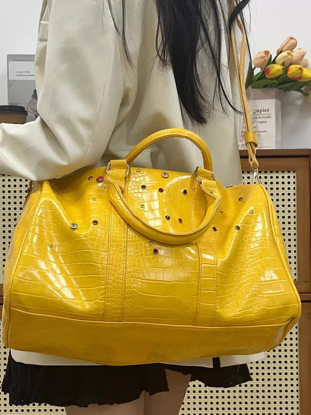 Women's & Men's Portable Large Capacity Crocodile Pattern Colorful Women's Handbag