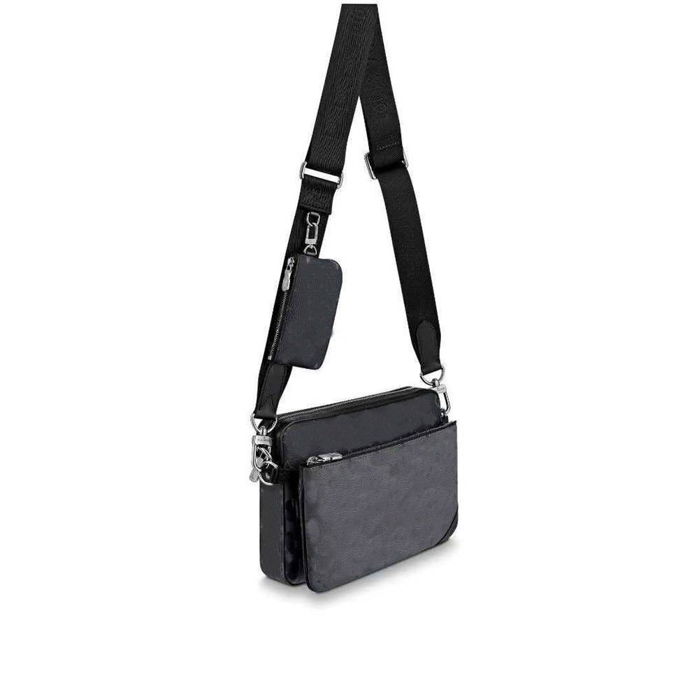 Men's Three-in-one Black Flower Clutch Leather Men's Messenger Bag
