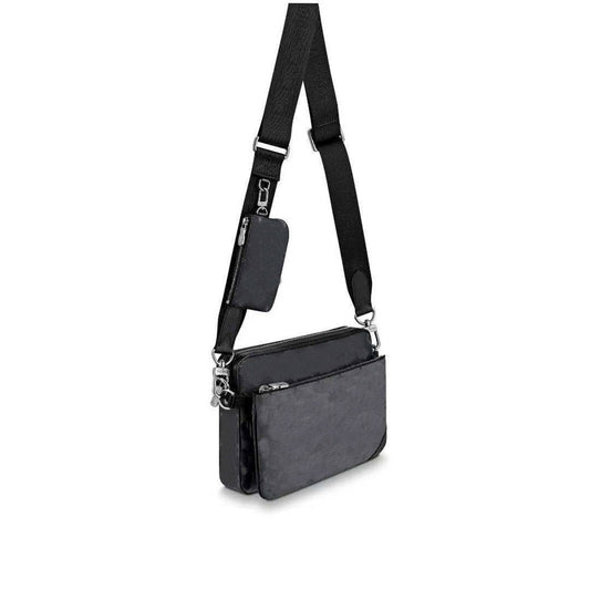Men's Three-in-one Black Flower Clutch Leather Men's Messenger Bag