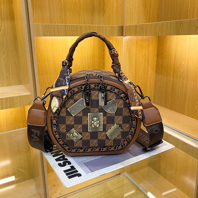 Women's Retro Textured Round Cake Spring Fashion Badge Women's Messenger Bag