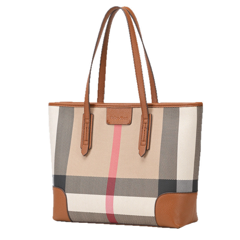 Women's Plaid Versatile High-grade Large Capacity Commuter Portable Tote Bag