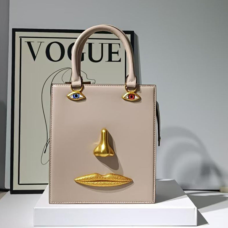 Women's Face Smiling Plain Cattle Leather Fashion Women's Handbag