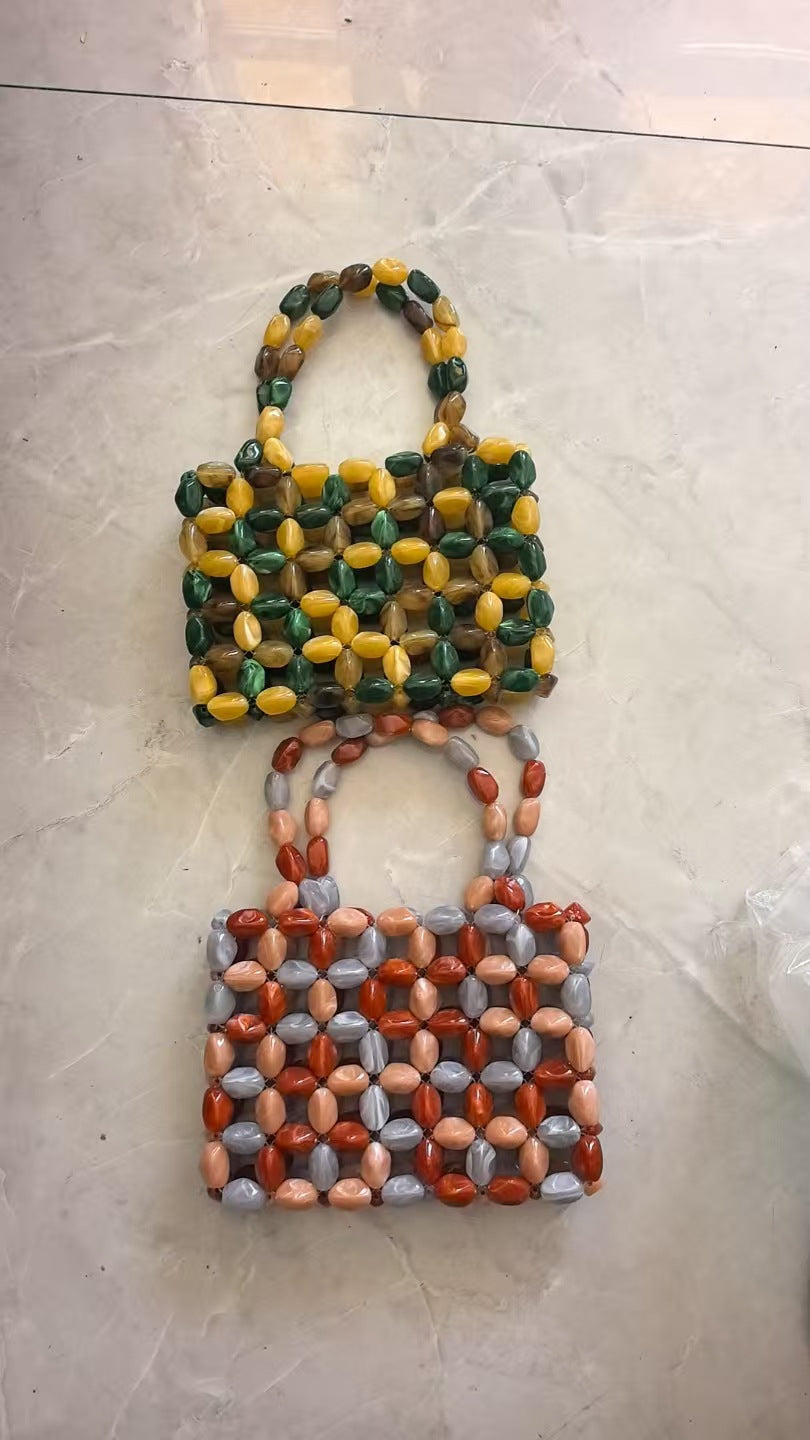 Woven Hollowed Contrast Color Design Individual Tassel String Women's Handbag