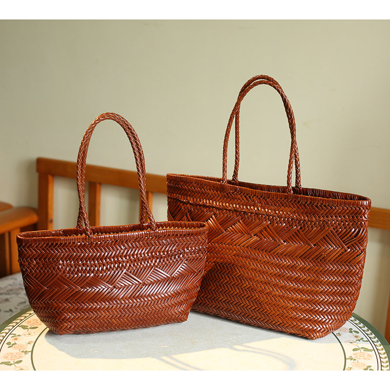 First Layer Cowhide Hand-woven Seaside Holiday Women's Shoulder Bag