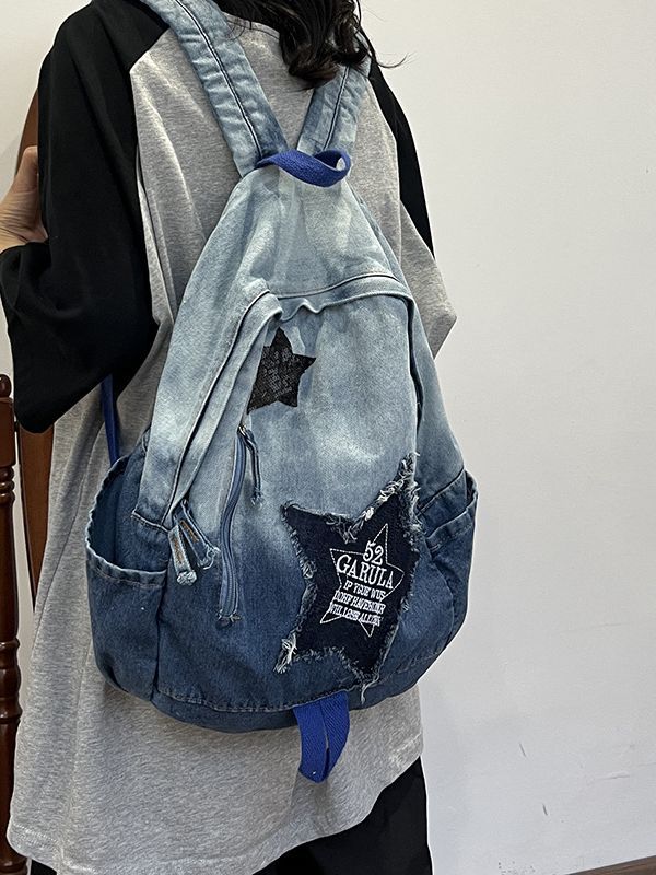 Gradient Denim College Large Capacity Lightweight Backpacks