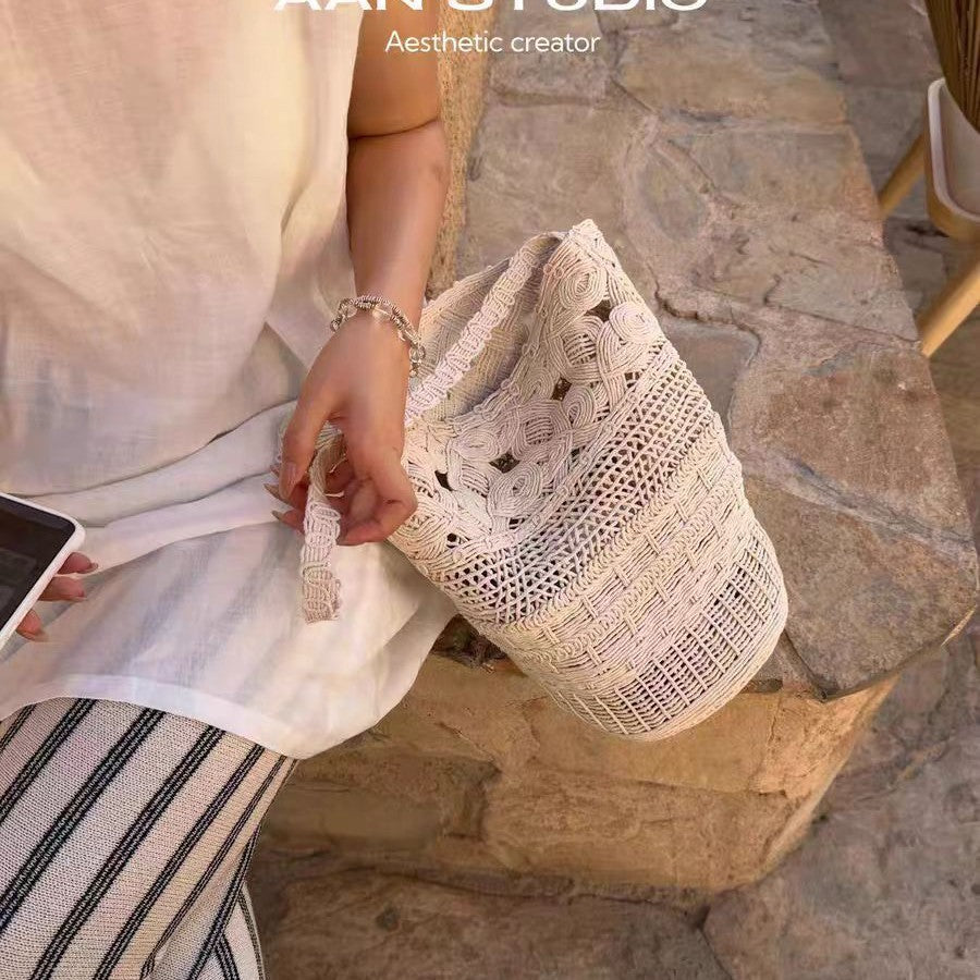 Women's Quality Hollow Wax Rope Hand-woven Underarm Bucket Bags