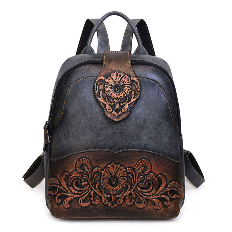 Women's Retro Embossed Stitching Large Capacity Burst Backpacks