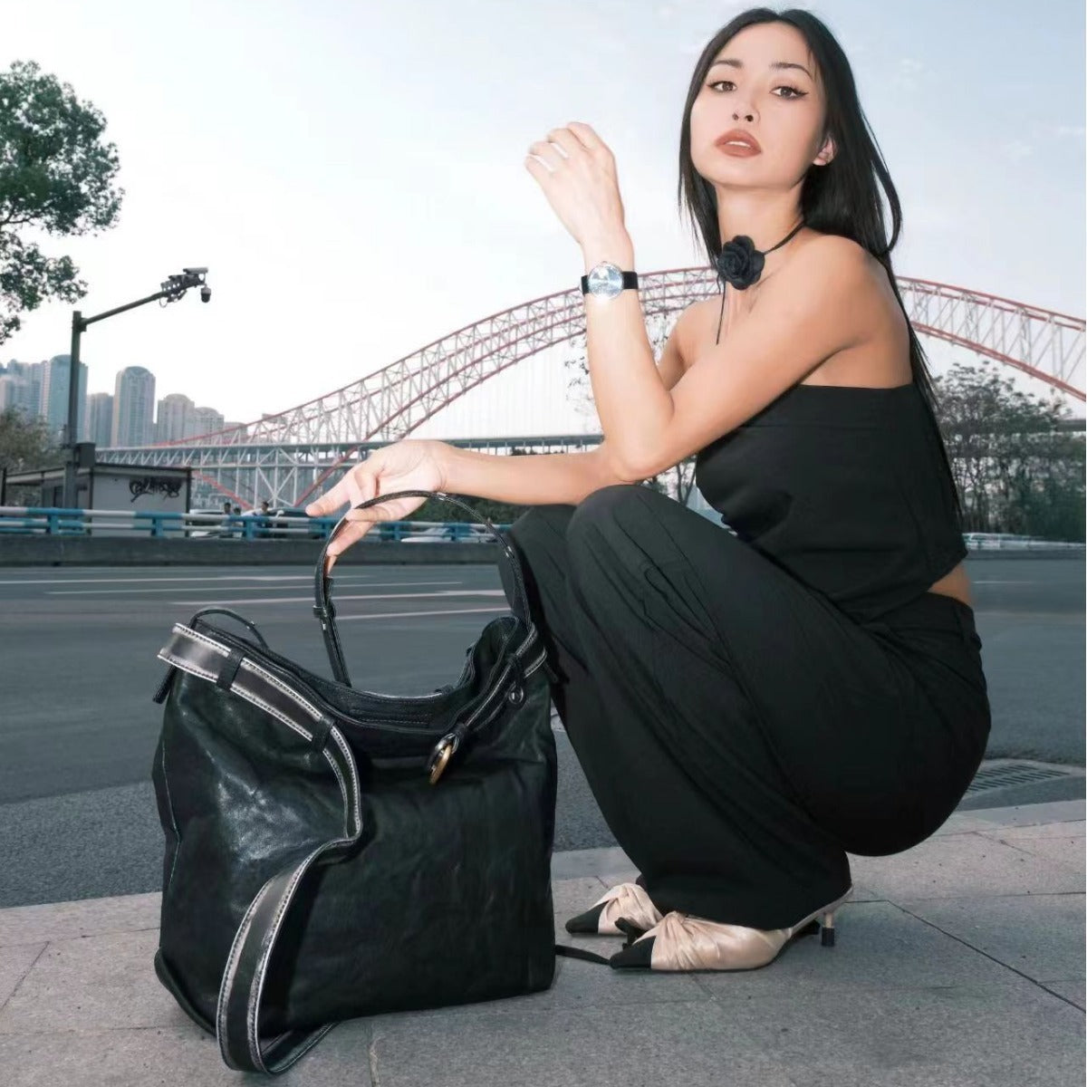 Le Simple Pleated Leather Wandering Son Mother Bags