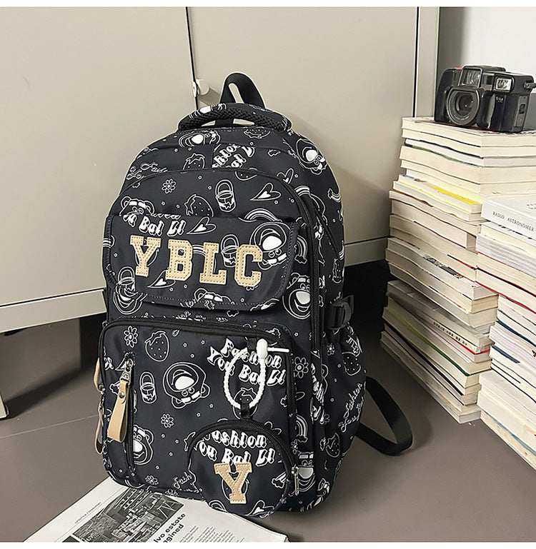 Women's & Men's Couple Large Capacity Nylon Printed Waterproof Leisure Backpack
